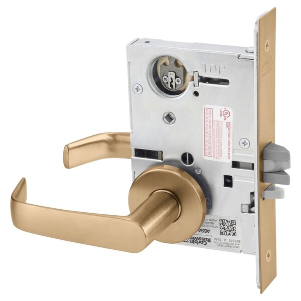 Entrance or Office Mortise Lock, NS Lever, A Rose, Satin Bronze